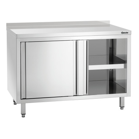 Stainless Steel Cabinet with Sliding Doors, Shelf, and Backsplash - L 1200 mm Stainless Steel Cabinet with Sliding Doors, Shelf, and Backsplash - L 1200 mm