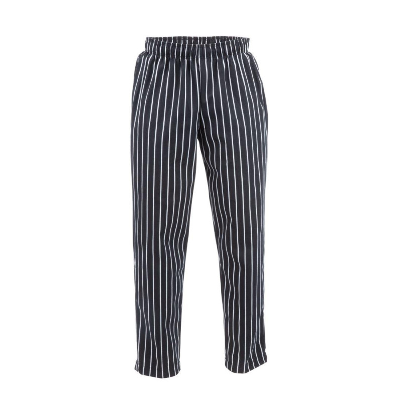 Παντελόνι μαγειρικής unisex baggy με ρίγες σε μαύρο και λευκό - Μέγεθος XL - Chef Works - Fourniresto Παντελόνι μαγειρικής unisex baggy με ρίγες σε μαύρο και λευκό - Μέγεθος XL - Chef Works - Fourniresto