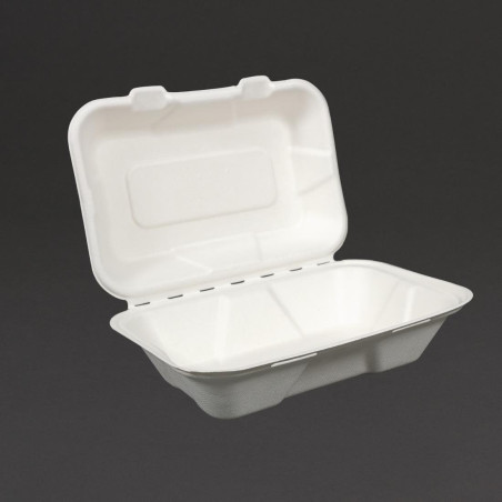 Meal Boxes in Bagasse with Hinged Lid - L 228mm - Pack of 200 - Vegware Meal Boxes in Bagasse with Hinged Lid - L 228mm - Pack of 200 - Vegware