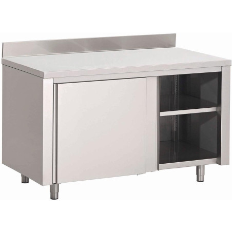 Stainless Steel Cabinet with Sliding Doors and Backsplash - W 1000 x D 700mm - Gastro M Stainless Steel Cabinet with Sliding Doors and Backsplash - W 1000 x D 700mm - Gastro M