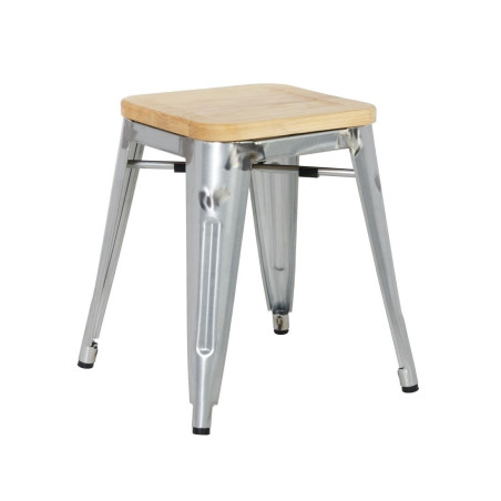 Low Steel Bistro Stools with Wooden Seat - Set of 4 - Bolero Low Steel Bistro Stools with Wooden Seat - Set of 4 - Bolero