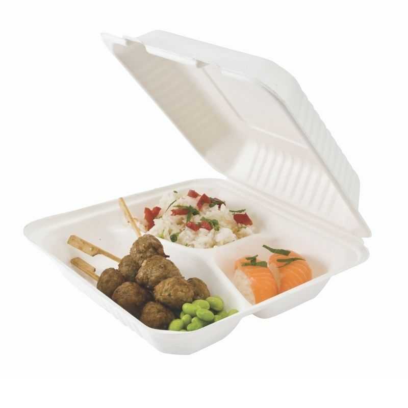 Κουτί γεύματος Bagasse 3 Θήκες - Πακέτο 50 Κουτί γεύματος Bagasse 3 Θήκες - Πακέτο 50